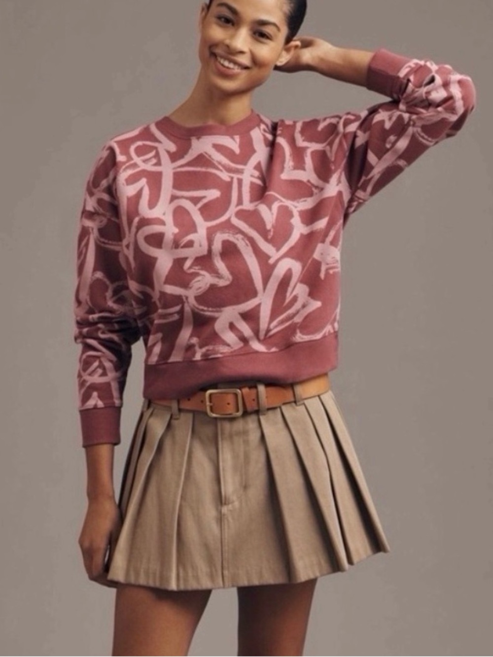 Maeve/Anthropologie Printed Heart Sweatshirt in Burgundy
Size XXS NWT